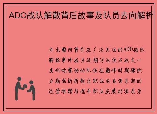 ADO战队解散背后故事及队员去向解析